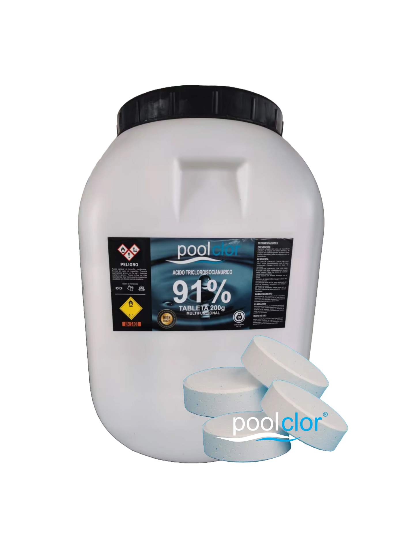 TCCA - Ácido Tricloro Isocianúrico multifuncional al 91% 50 Kg. en Tabletas de 200g